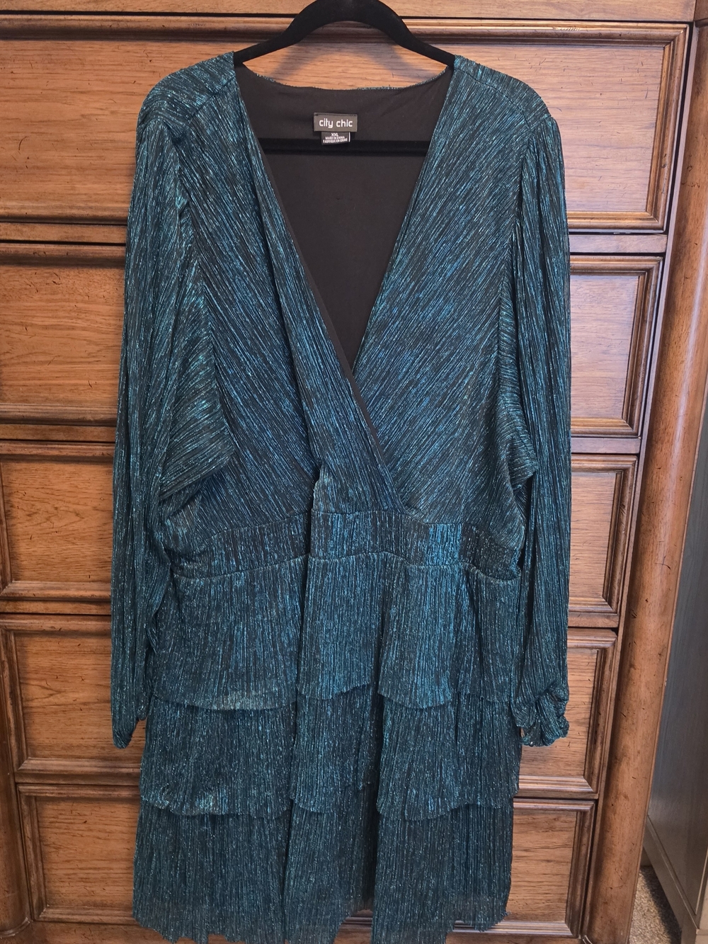 City Chic Teal Shimmer Tiered Wrap Dress